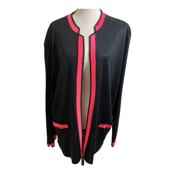 Ming Wang open front Cardigan black and pink details.size Large. - Picture 10 of 11
